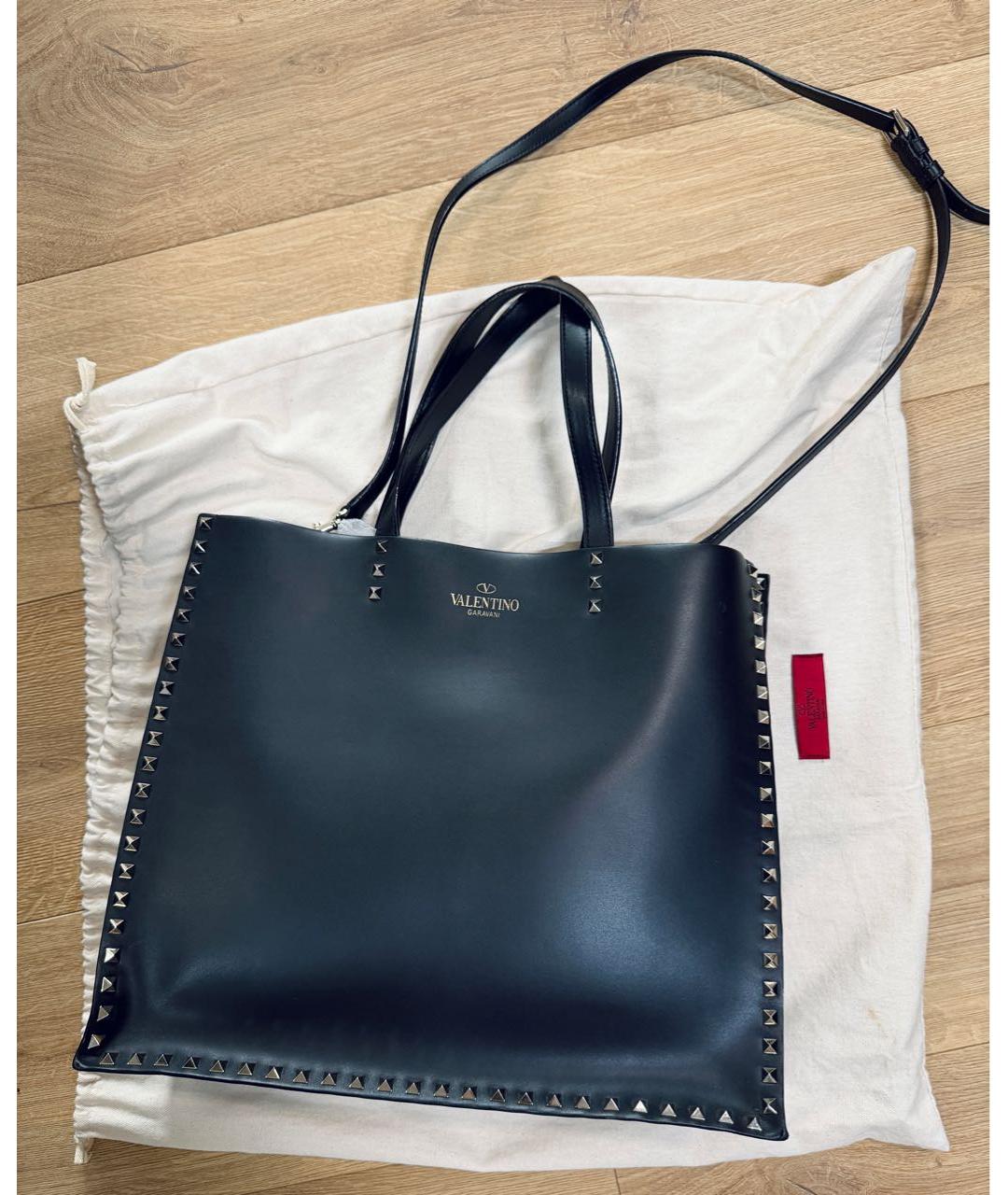 VALENTINO Черная кожаная сумка тоут, фото 5