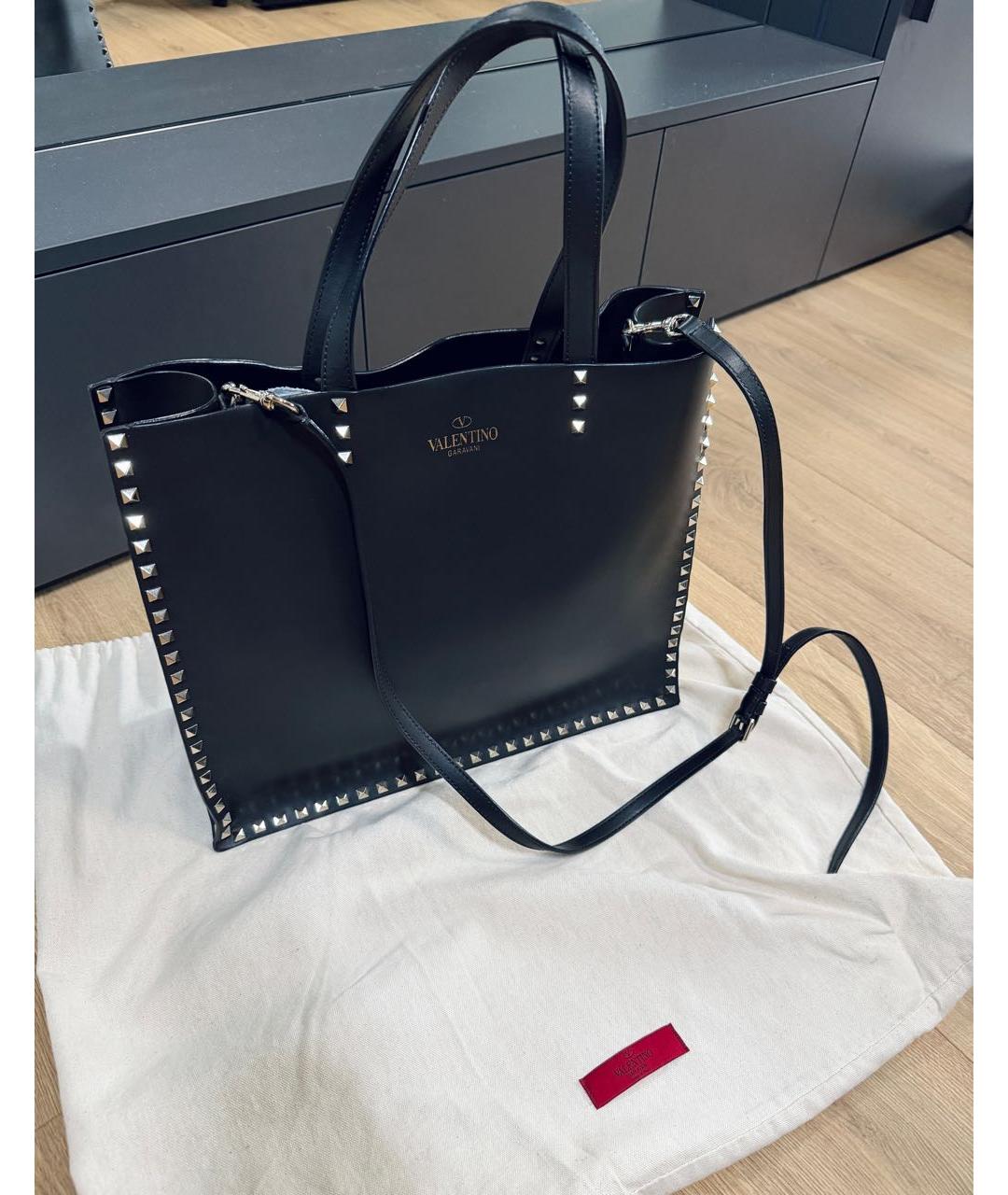 VALENTINO Черная кожаная сумка тоут, фото 9