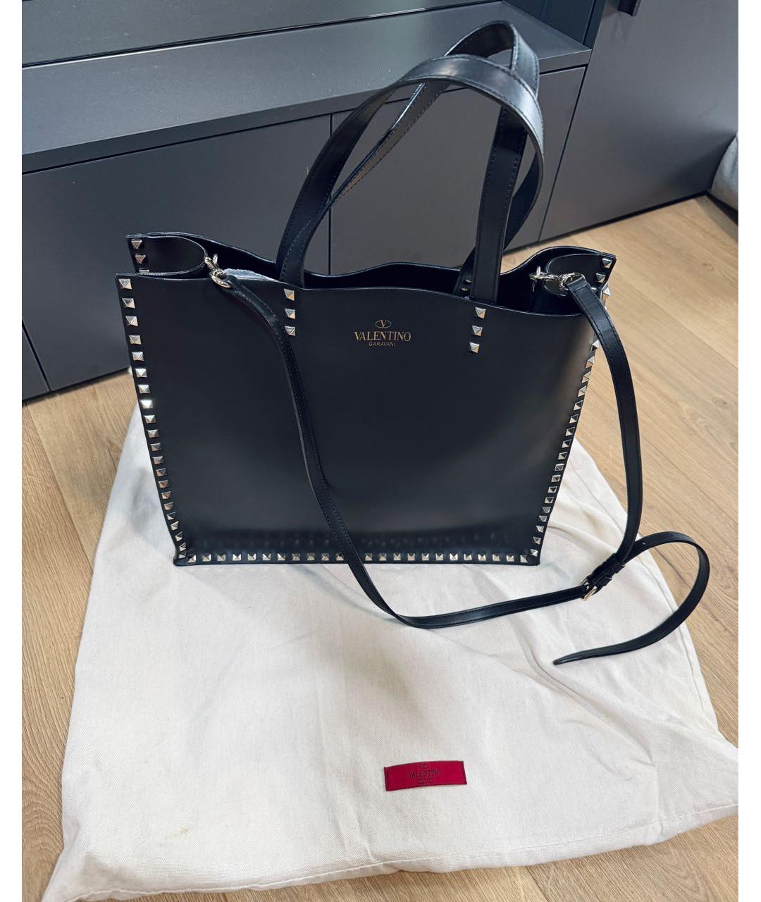 VALENTINO Черная кожаная сумка тоут, фото 3