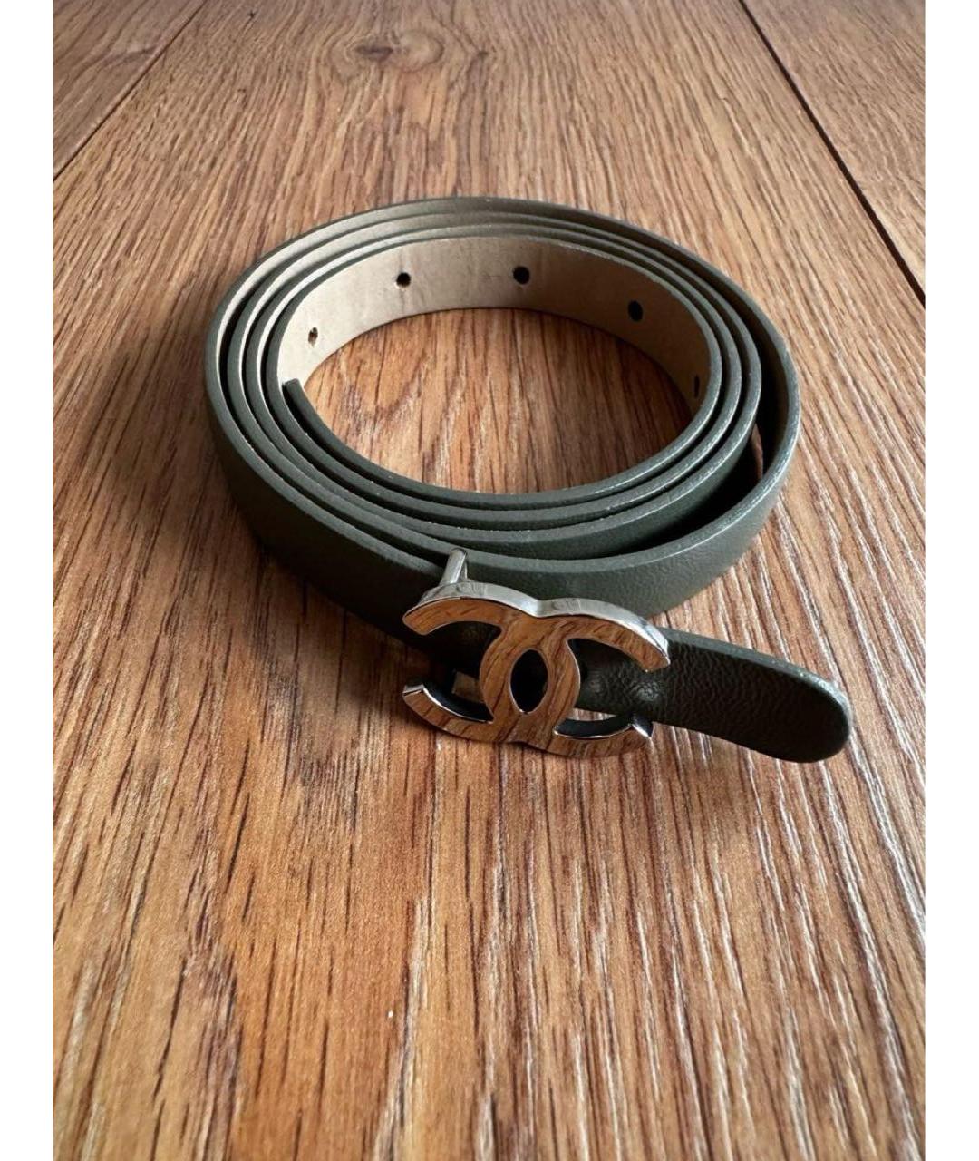 CHANEL Хаки кожаный ремень, фото 7