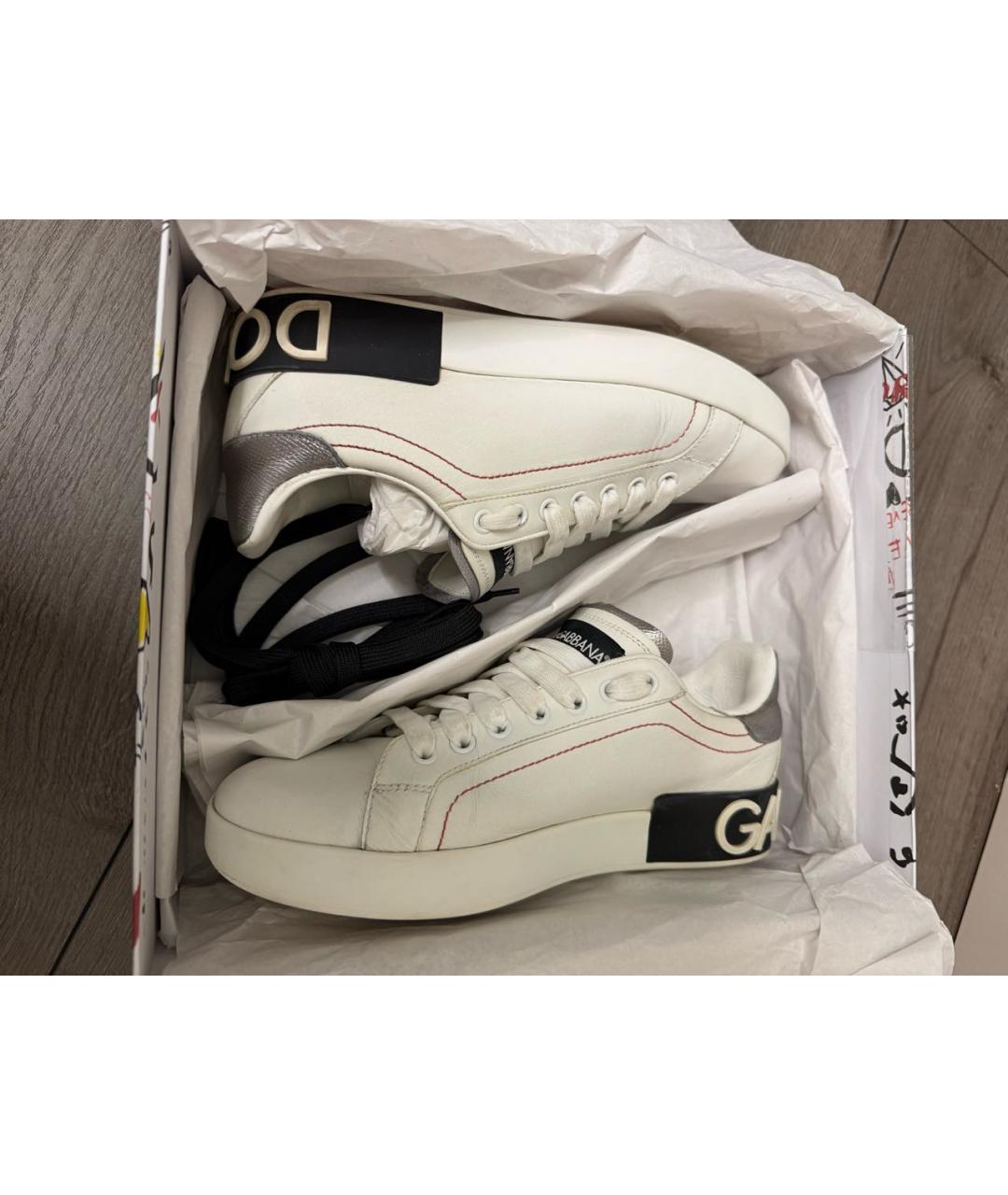 DOLCE&GABBANA Белые кожаные кеды, фото 7