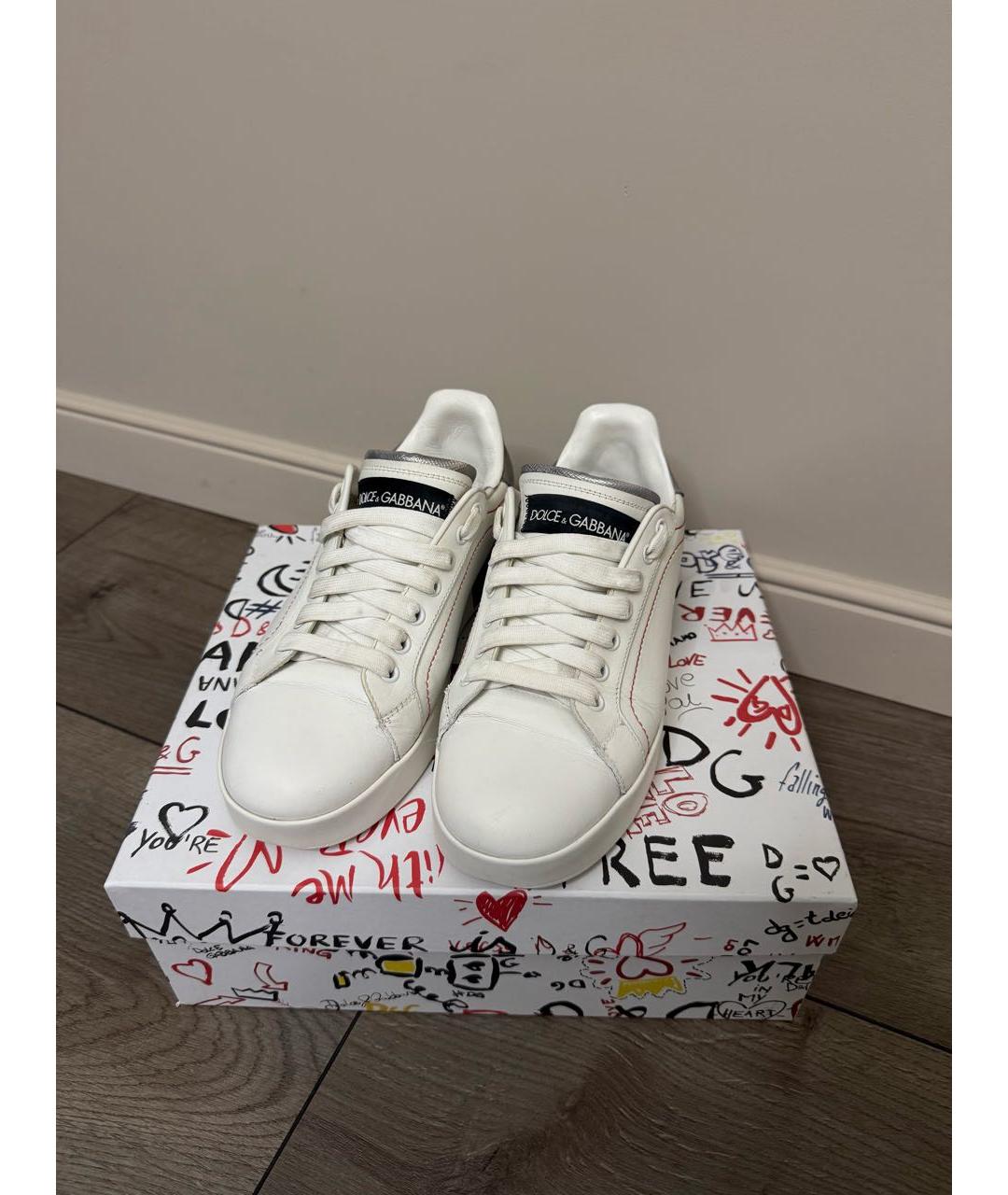 DOLCE&GABBANA Белые кожаные кеды, фото 2