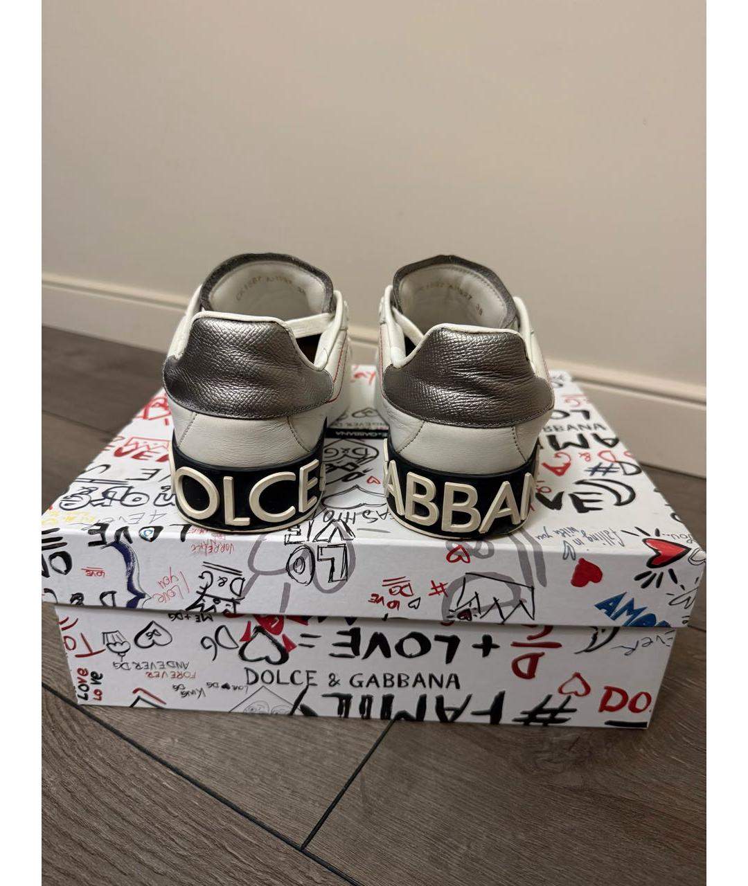 DOLCE&GABBANA Белые кожаные кеды, фото 4