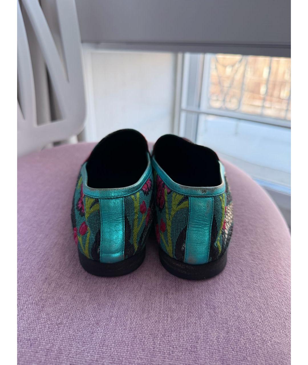 GUCCI Бирюзовые текстильные лоферы, фото 4