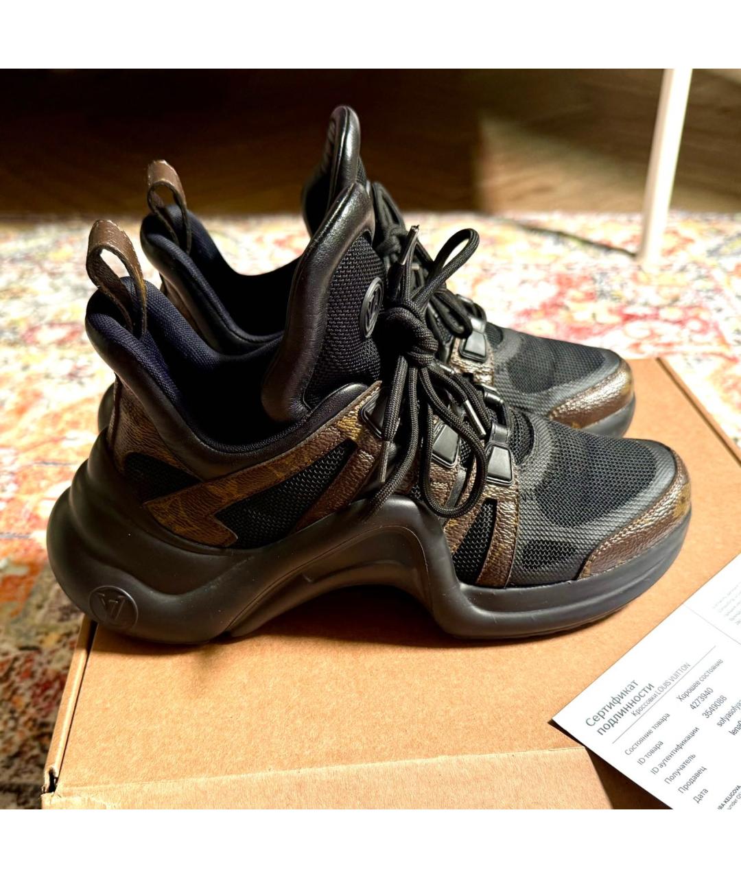 LOUIS VUITTON Черные кожаные кроссовки, фото 4