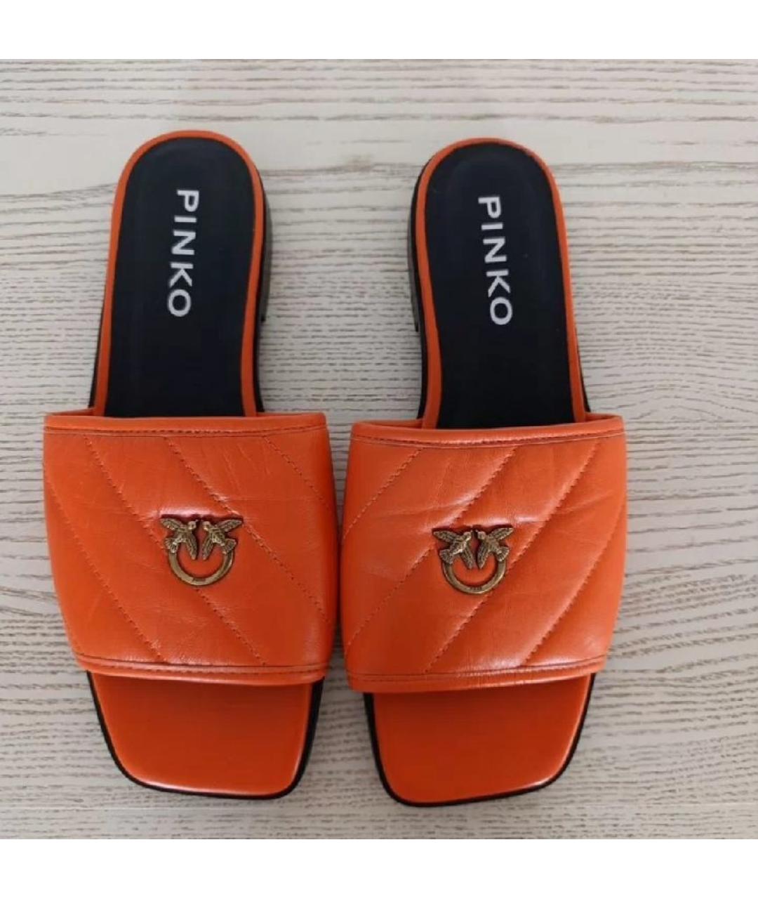 PINKO Оранжевое кожаные сабо, фото 2