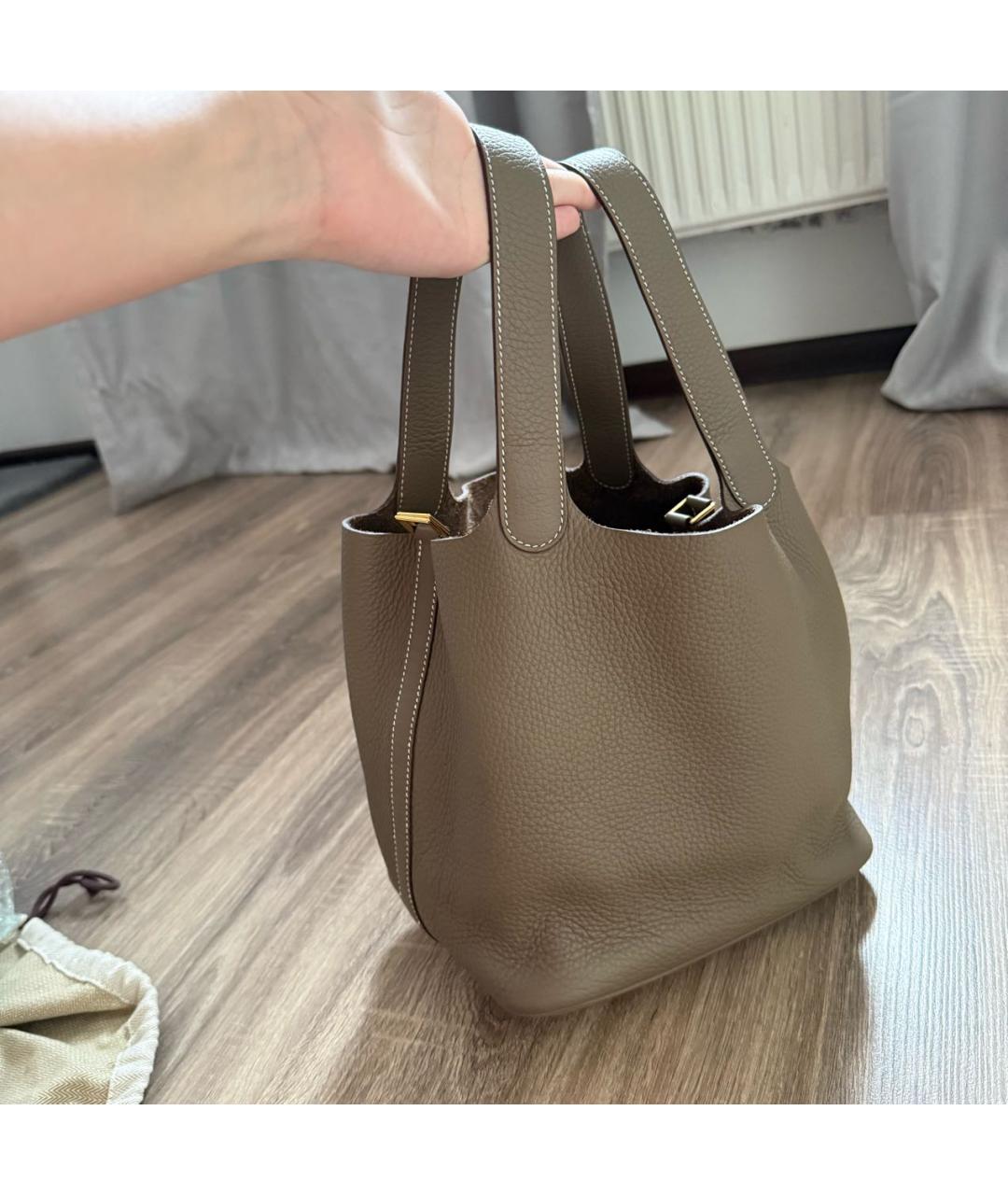 HERMES Антрацитовая кожаная сумка с короткими ручками, фото 2