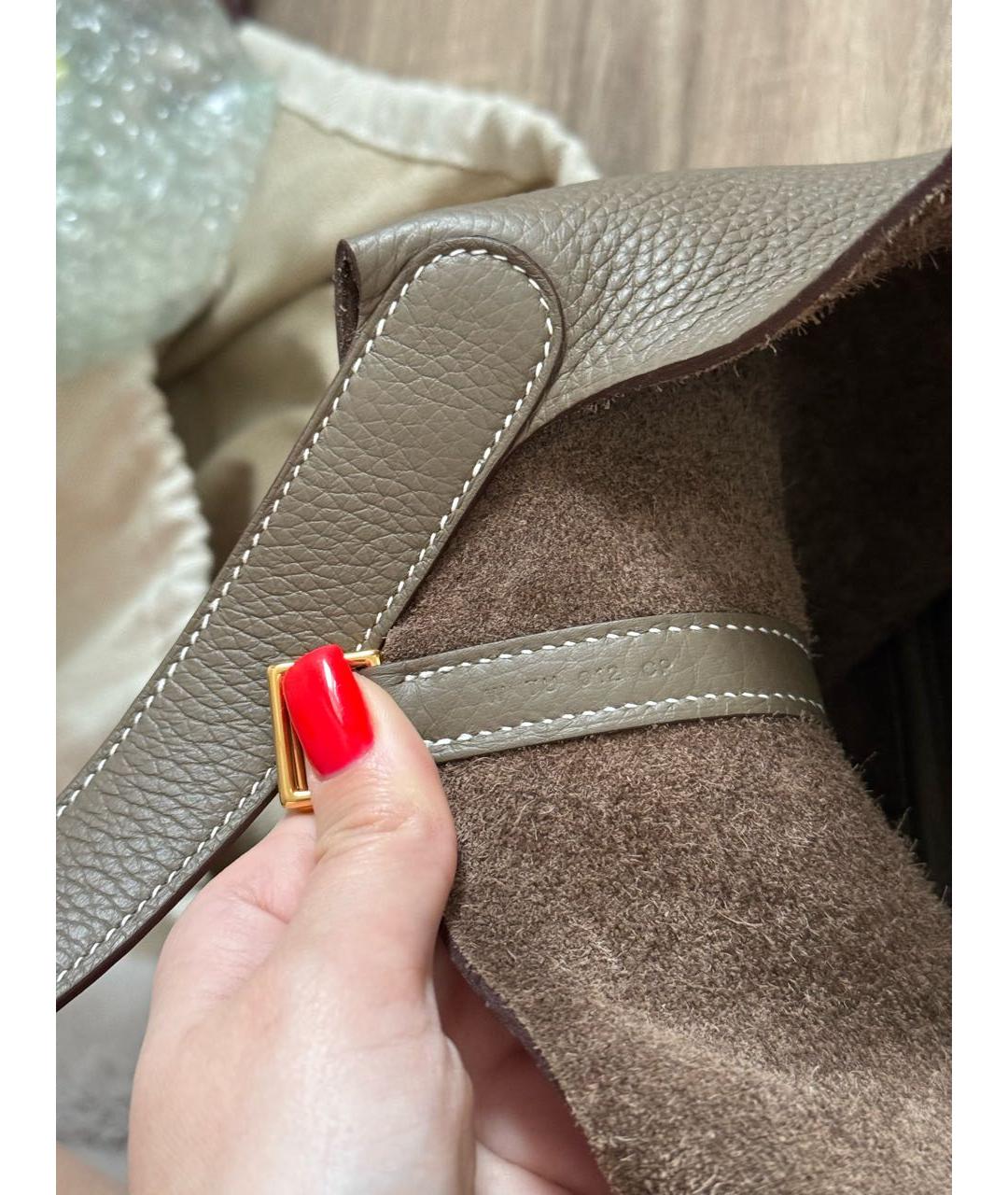 HERMES Антрацитовая кожаная сумка с короткими ручками, фото 7