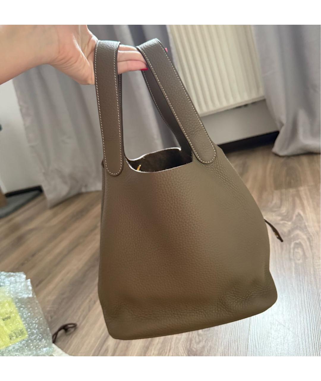 HERMES Антрацитовая кожаная сумка с короткими ручками, фото 9