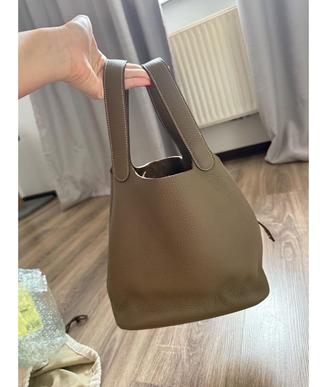 HERMES Антрацитовая кожаная сумка с короткими ручками, фото 5