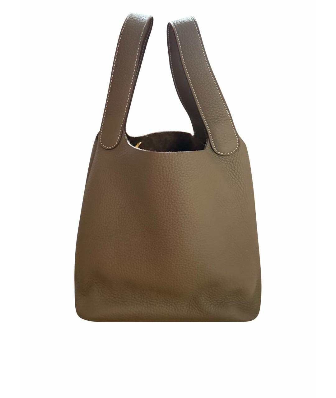 HERMES Антрацитовая кожаная сумка с короткими ручками, фото 1