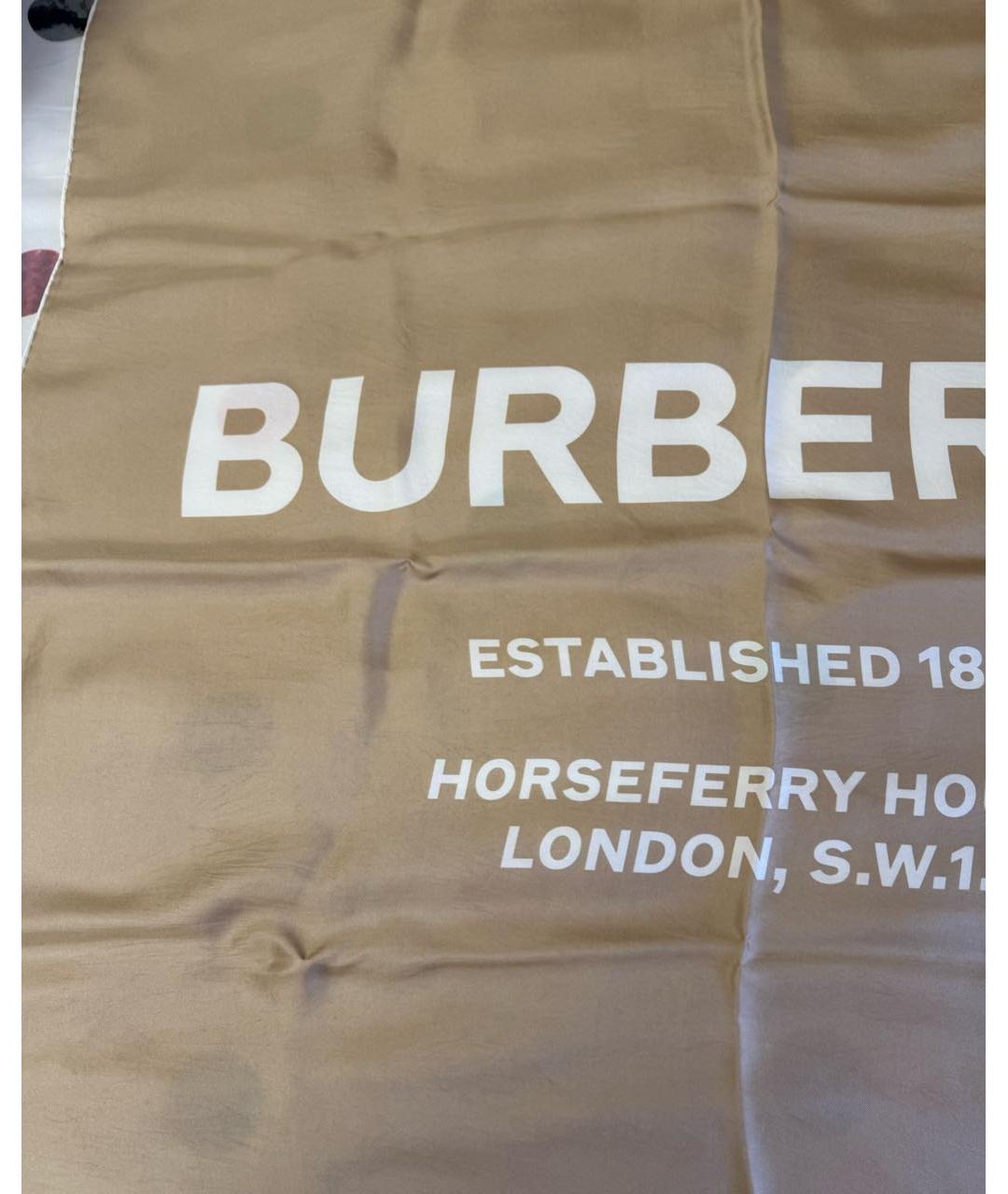 BURBERRY Бежевый шелковый платок, фото 2