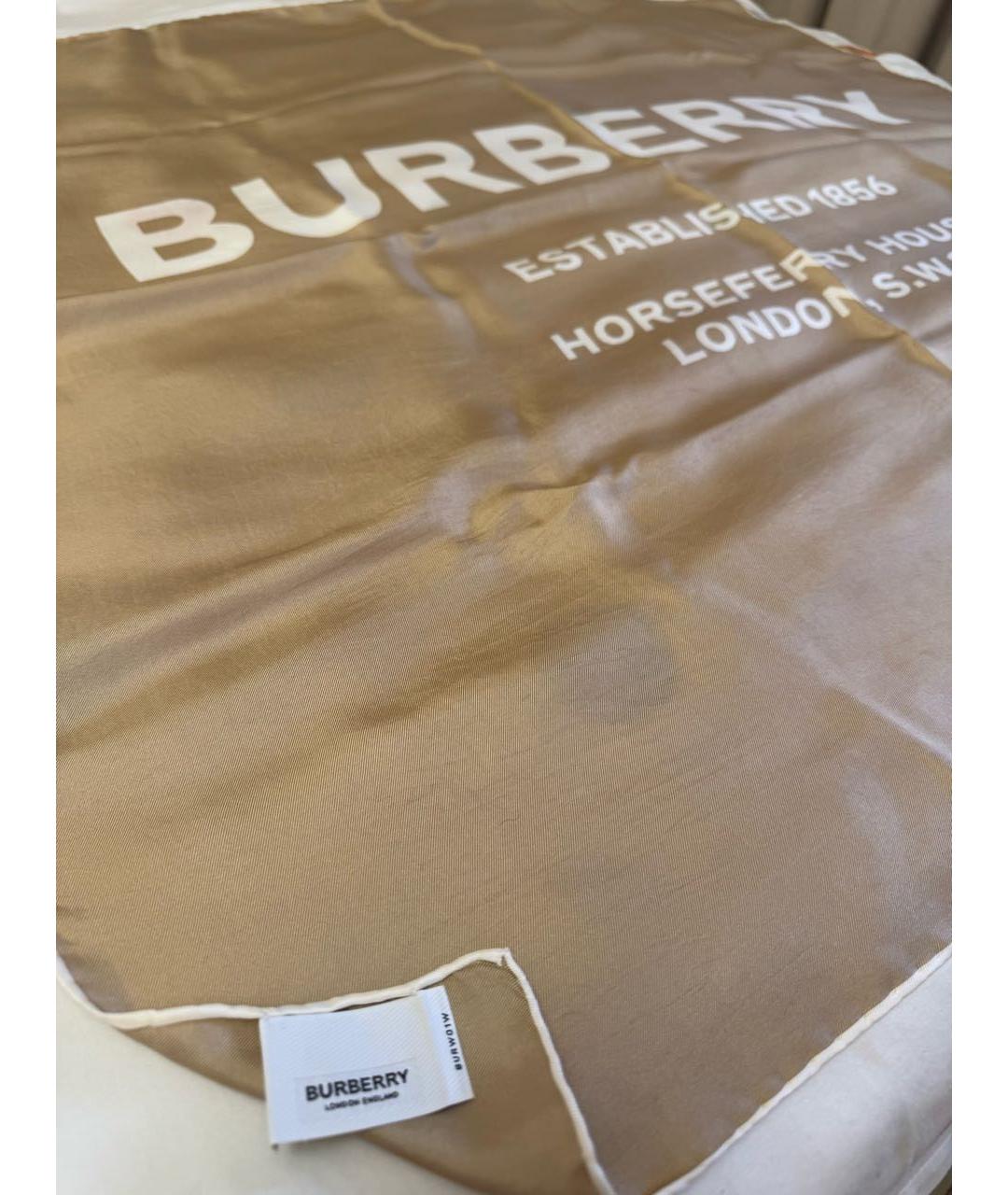 BURBERRY Бежевый шелковый платок, фото 3