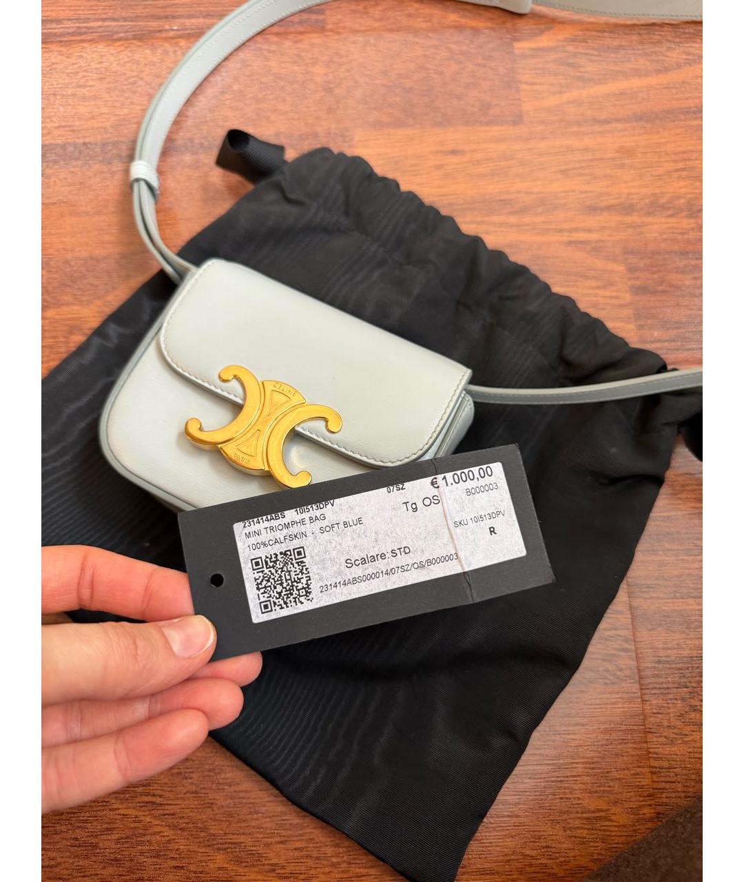 CELINE Голубая кожаная сумка через плечо, фото 6