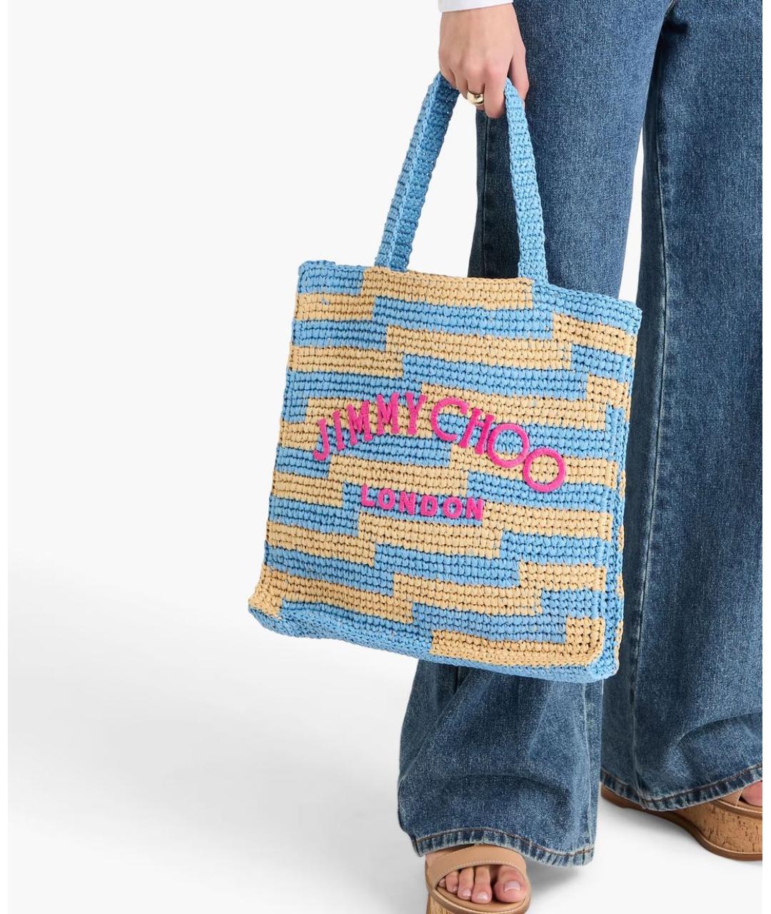 JIMMY CHOO Голубая пелетеная пляжная сумка, фото 2