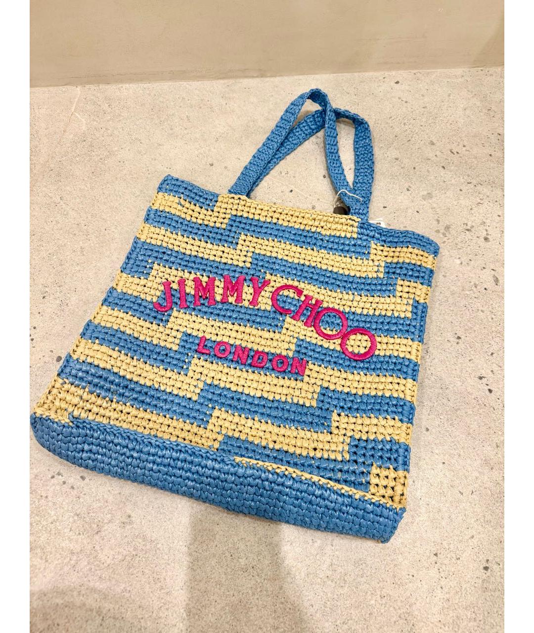 JIMMY CHOO Голубая пелетеная пляжная сумка, фото 3