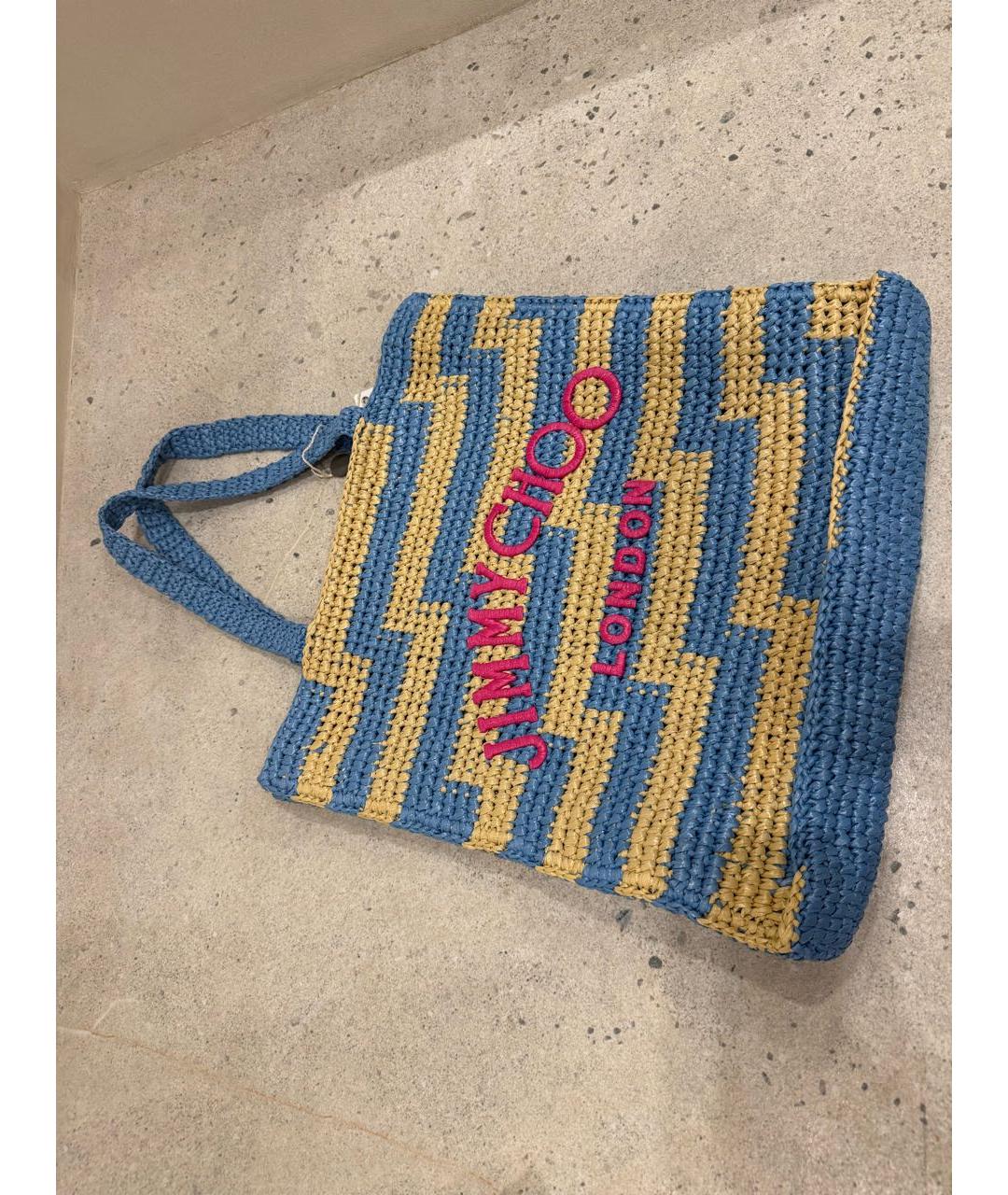 JIMMY CHOO Голубая пелетеная пляжная сумка, фото 4
