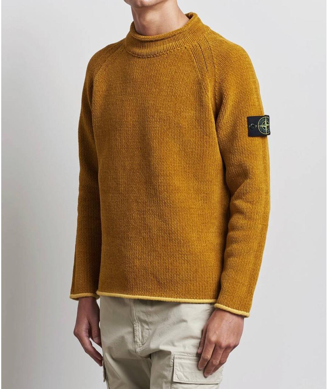 STONE ISLAND Горчичный хлопковый джемпер / свитер, фото 7