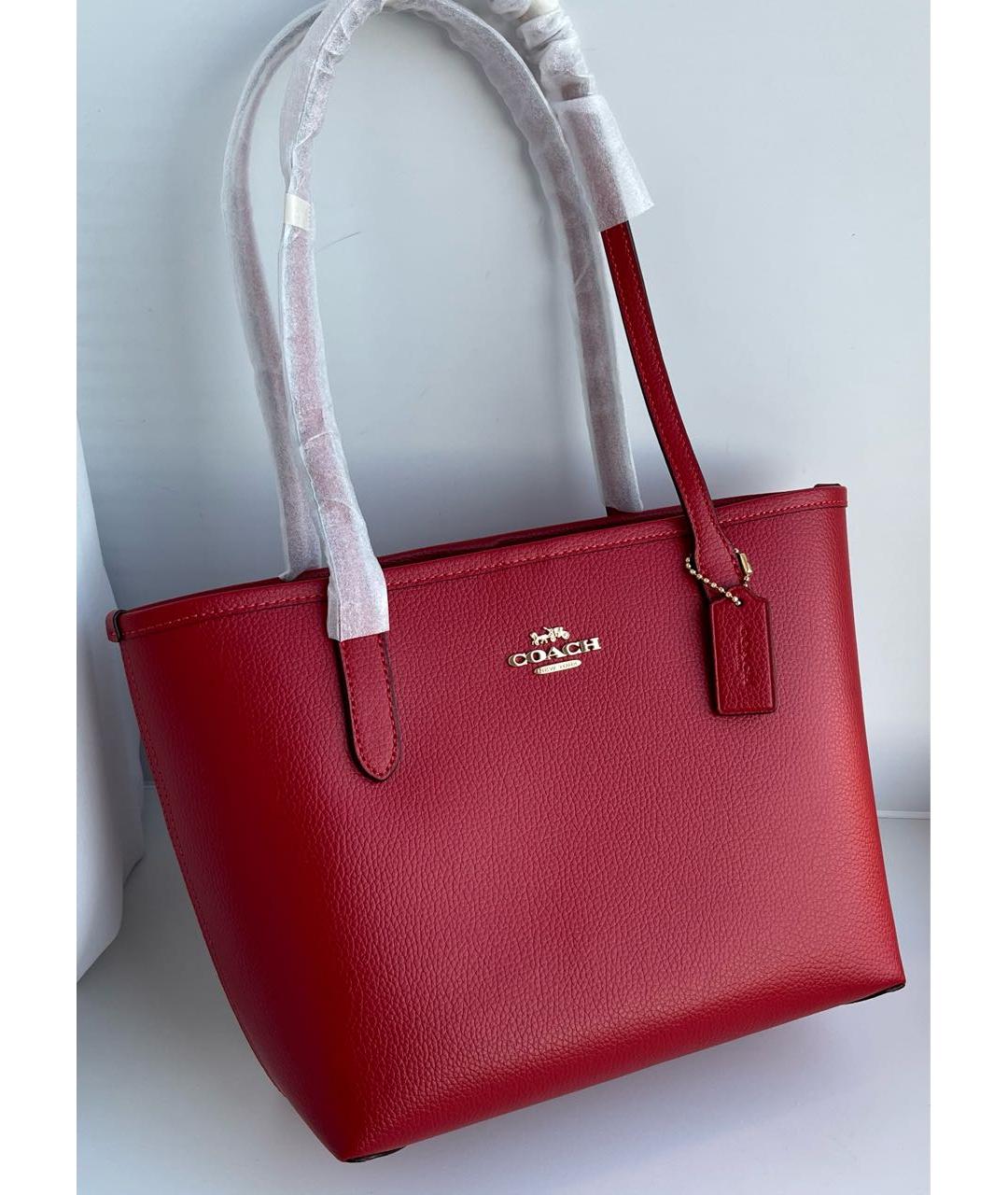 COACH Красная кожаная сумка тоут, фото 2