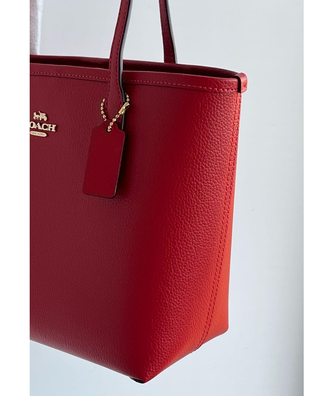 COACH Красная кожаная сумка тоут, фото 5