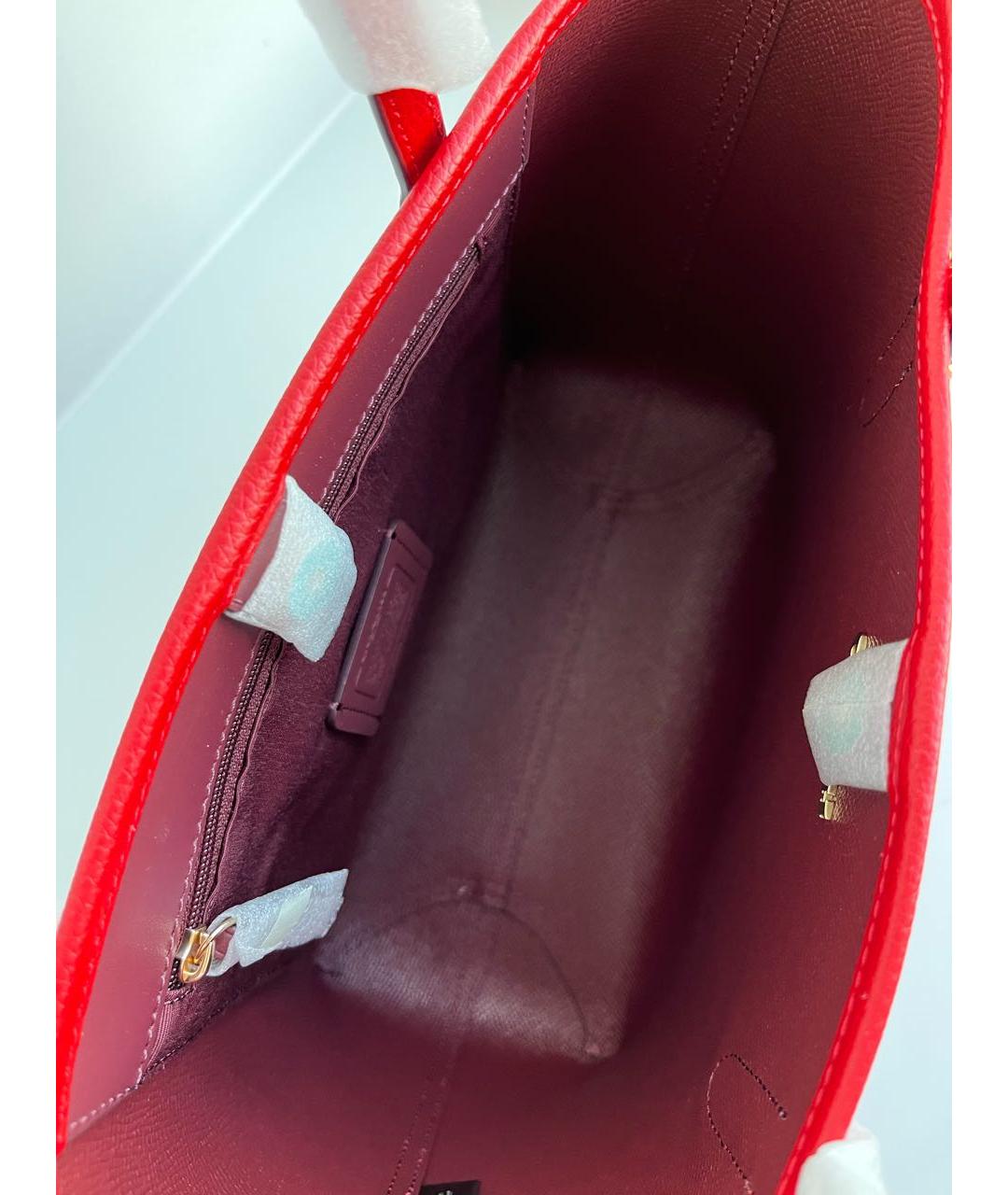 COACH Красная кожаная сумка тоут, фото 4