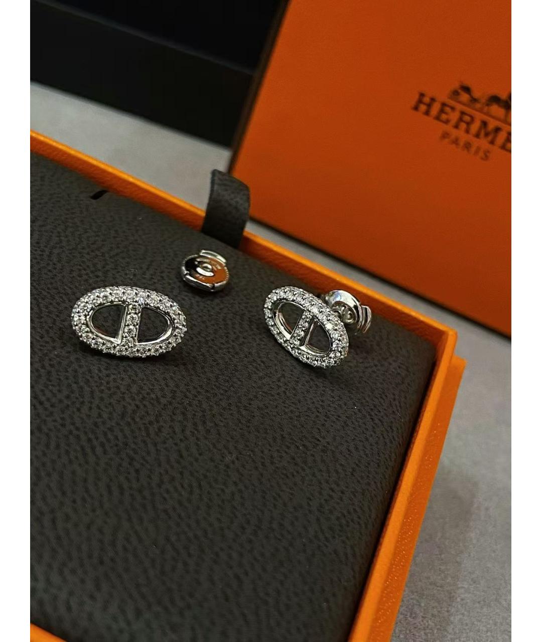 HERMES Серебряные серьги из белого золота, фото 2
