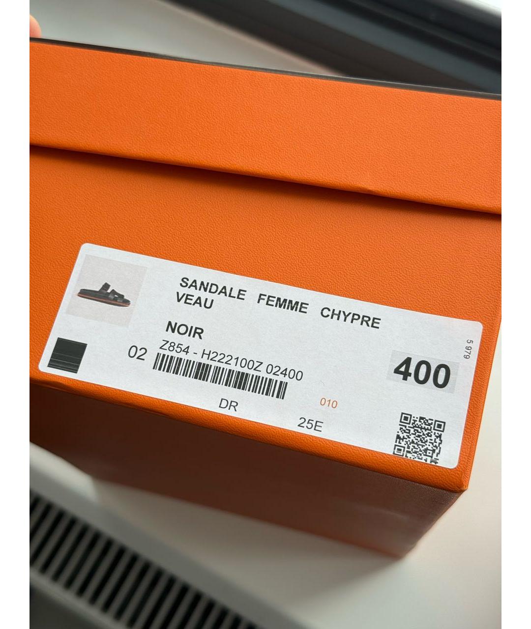 HERMES Черные кожаные шлепанцы, фото 7