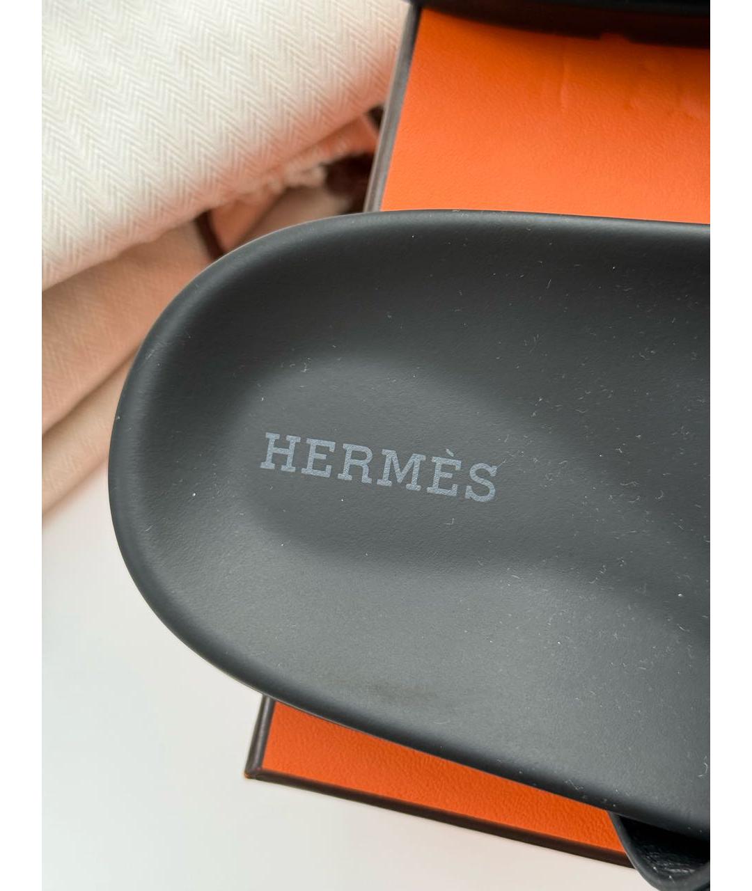 HERMES Черные кожаные шлепанцы, фото 4