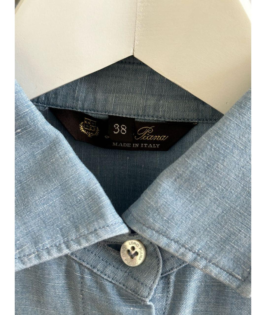 LORO PIANA Голубая льняная рубашка, фото 5