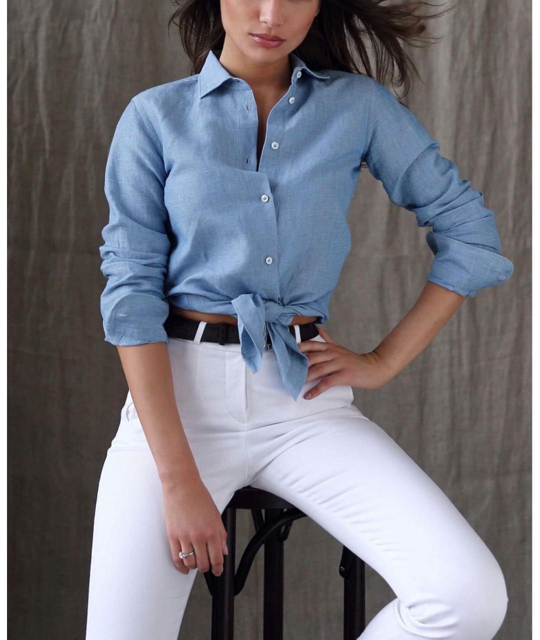 LORO PIANA Голубая льняная рубашка, фото 6