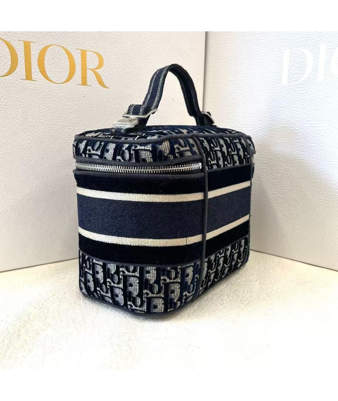 CHRISTIAN DIOR Темно-синяя тканевая сумка с короткими ручками, фото 3