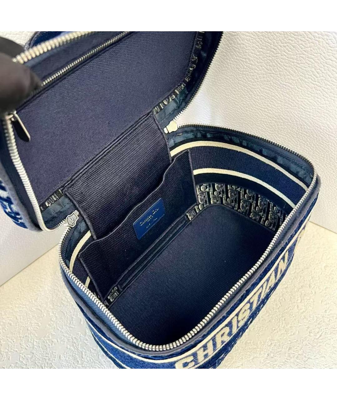 CHRISTIAN DIOR Темно-синяя тканевая сумка с короткими ручками, фото 6