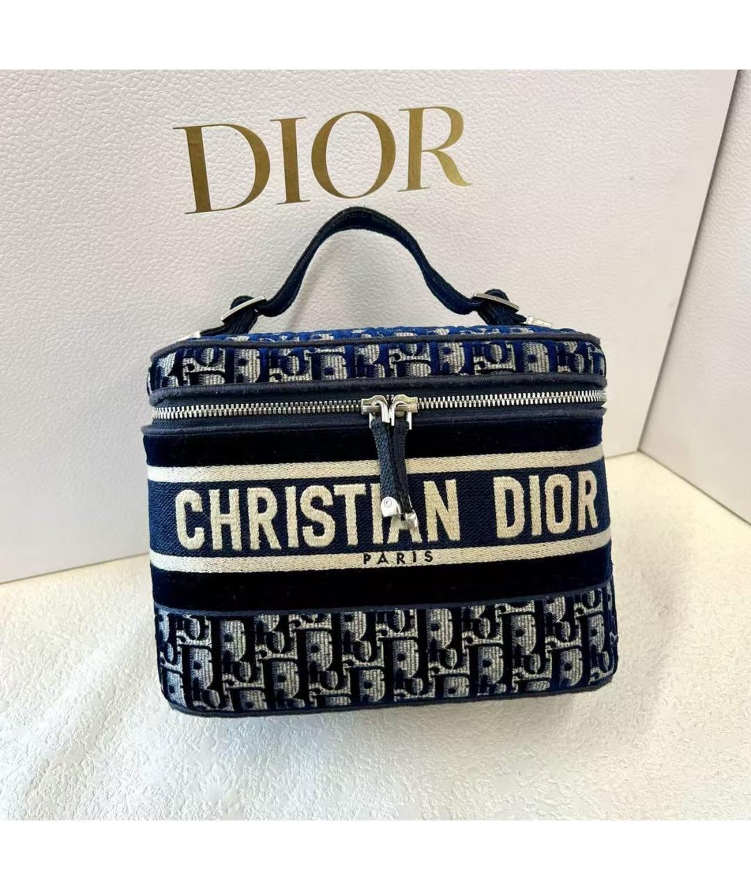 CHRISTIAN DIOR Темно-синяя тканевая сумка с короткими ручками, фото 2