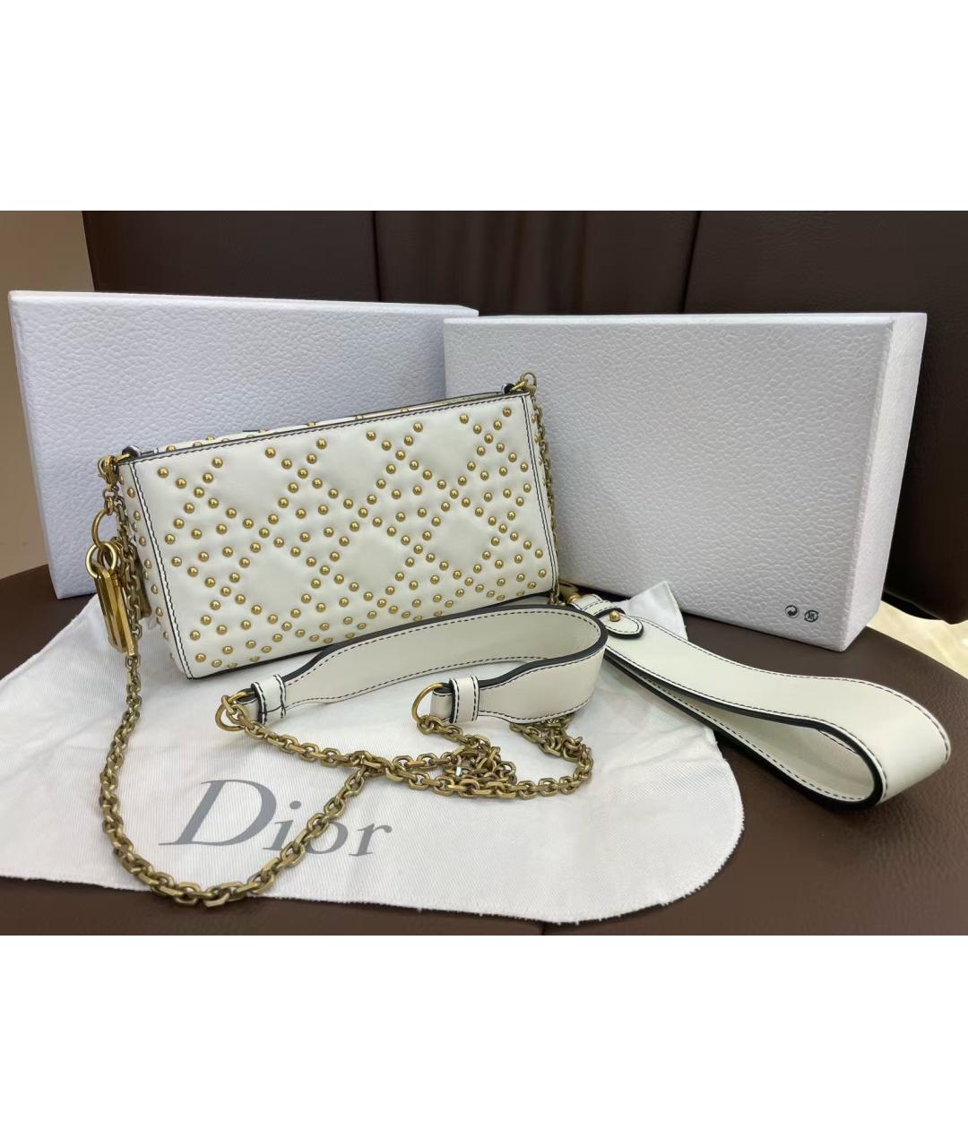 CHRISTIAN DIOR Белая кожаная сумка через плечо, фото 3