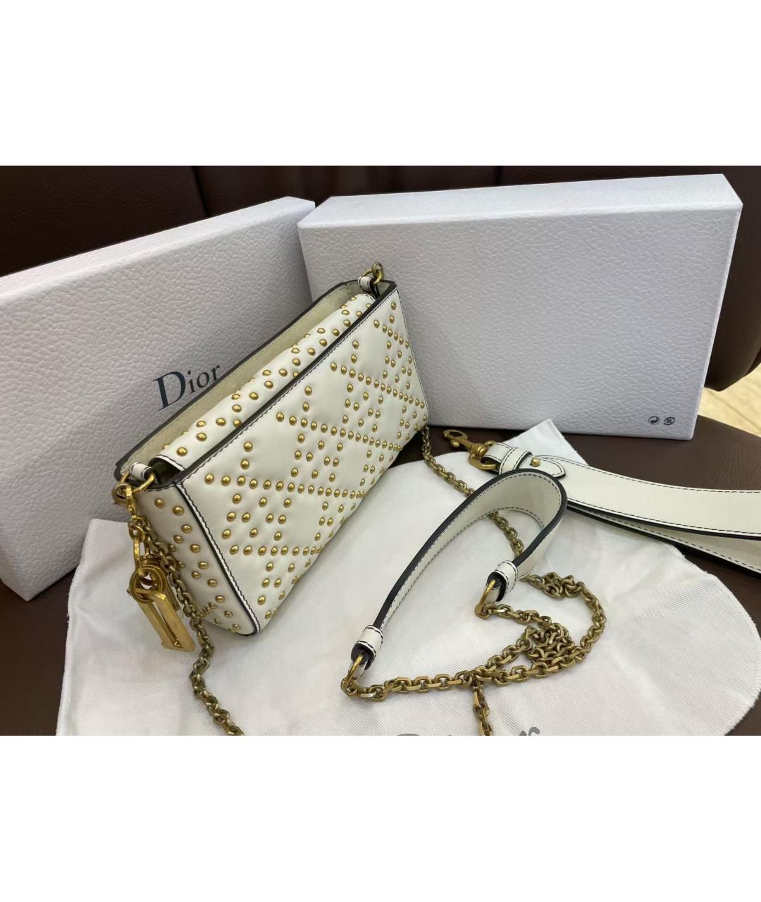 CHRISTIAN DIOR Белая кожаная сумка через плечо, фото 5