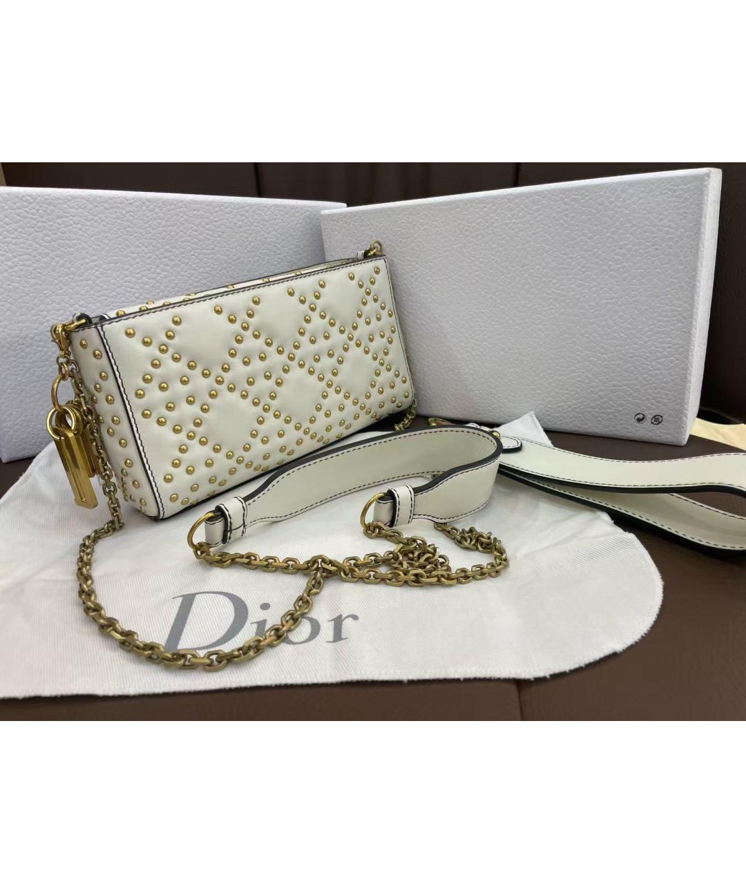 CHRISTIAN DIOR Белая кожаная сумка через плечо, фото 4