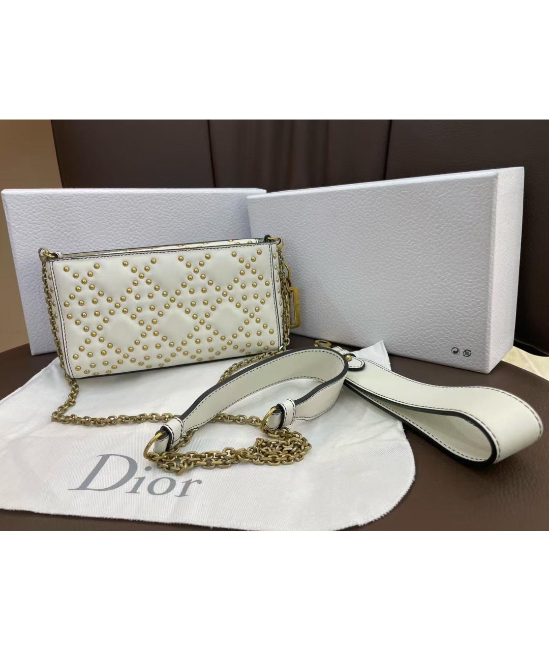 CHRISTIAN DIOR Белая кожаная сумка через плечо, фото 6