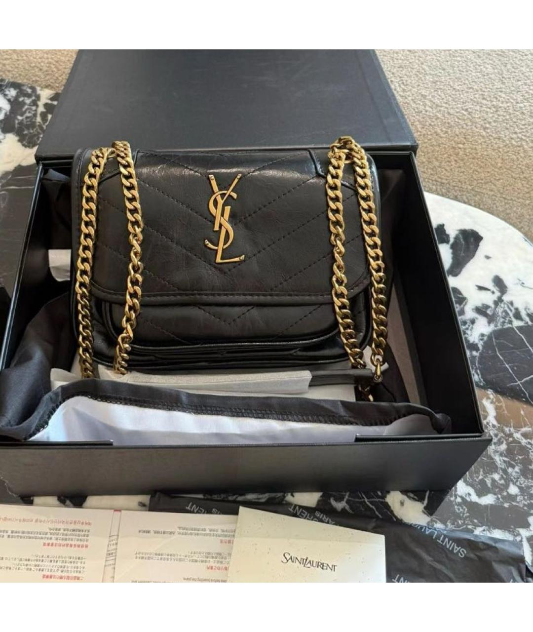 SAINT LAURENT Черная кожаная сумка через плечо, фото 2