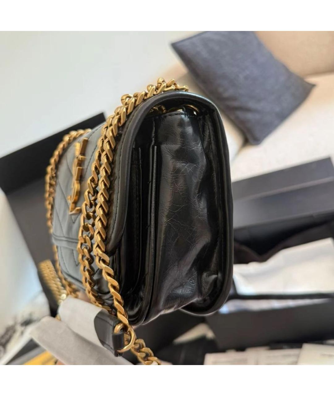 SAINT LAURENT Черная кожаная сумка через плечо, фото 3