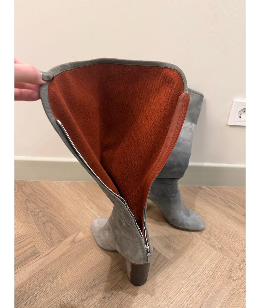 LORO PIANA Серые замшевые сапоги, фото 4