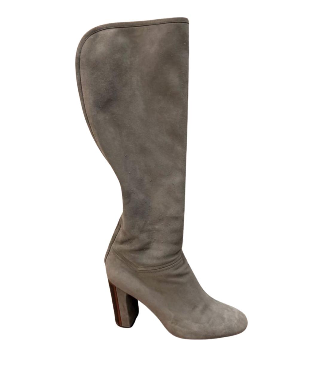 LORO PIANA Серые замшевые сапоги, фото 1