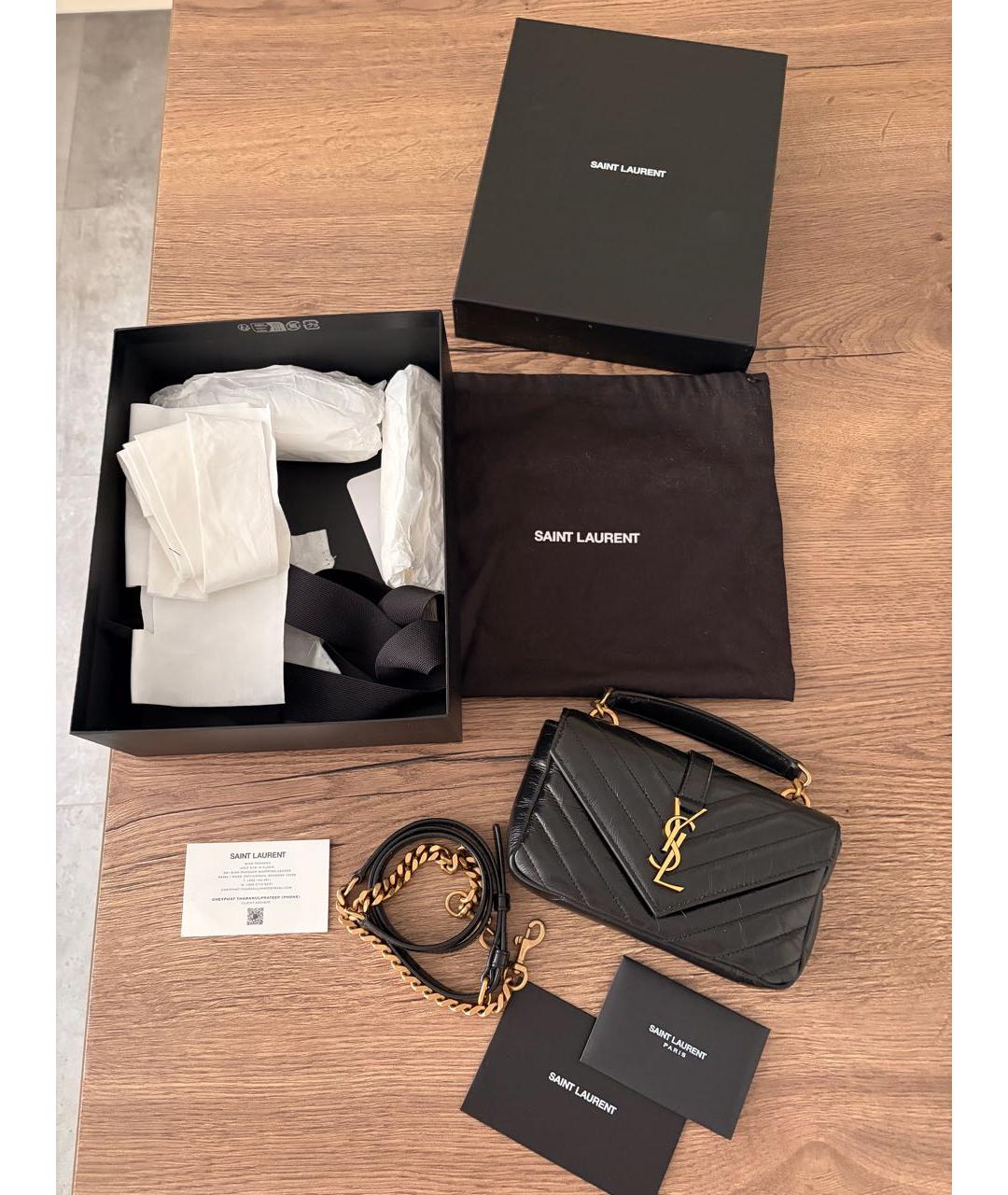 SAINT LAURENT Черная кожаная сумка через плечо, фото 6