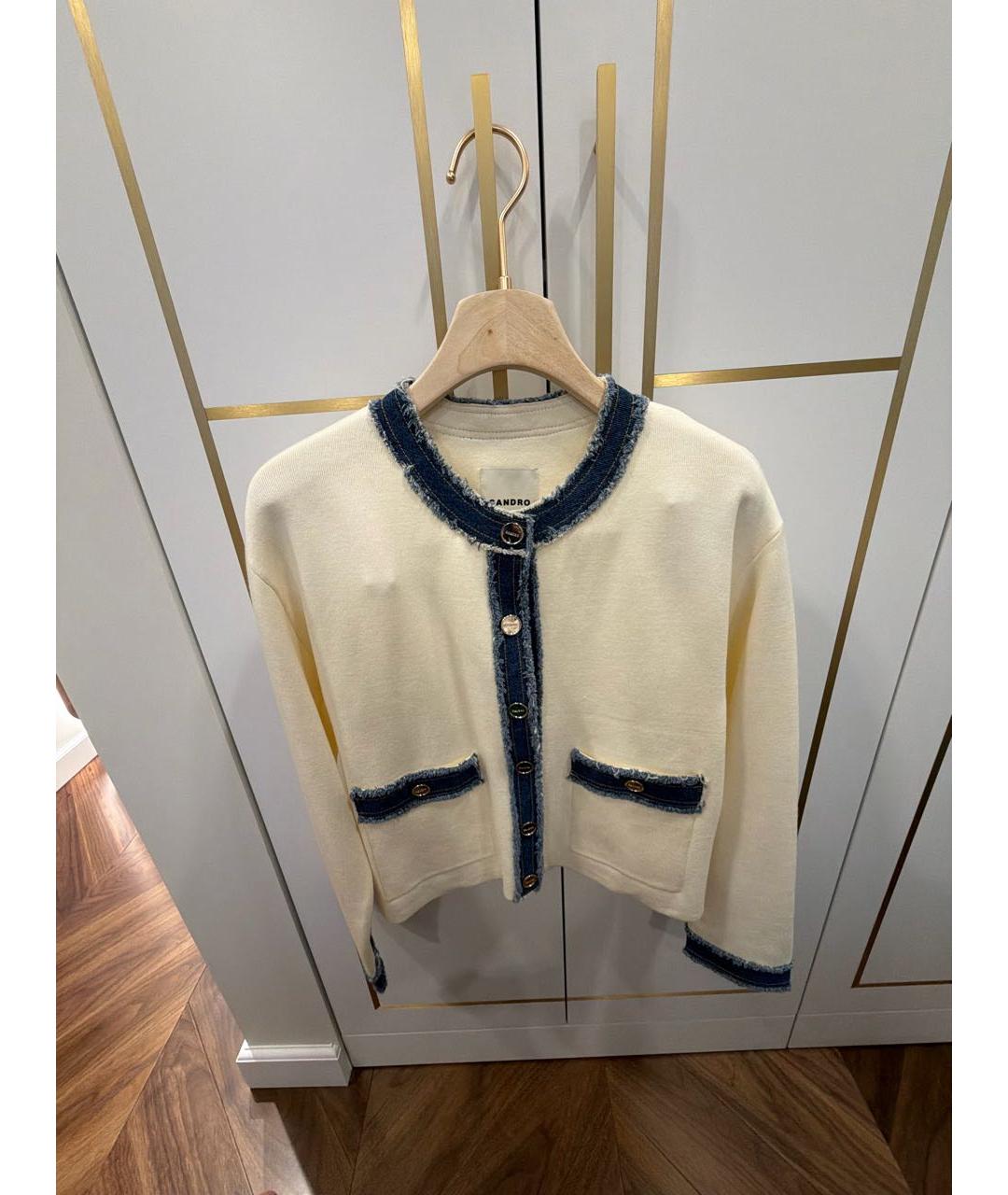SANDRO Бежевый вискозный жакет/пиджак, фото 5