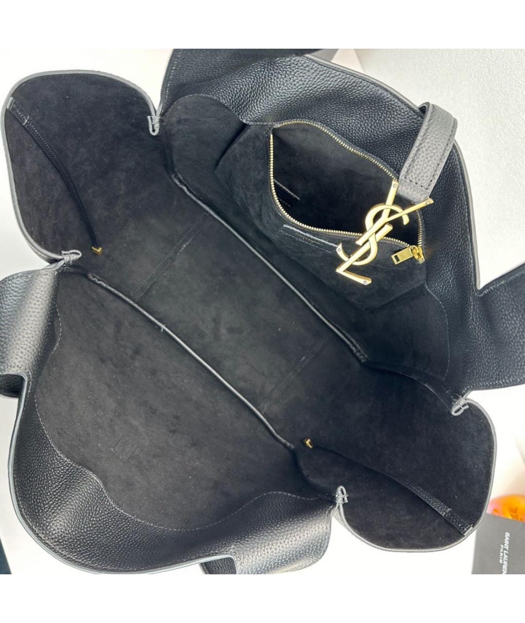 SAINT LAURENT Черная кожаная сумка тоут, фото 4