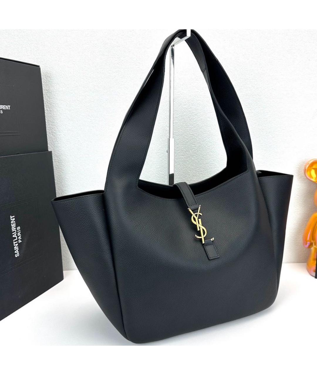 SAINT LAURENT Черная кожаная сумка тоут, фото 2