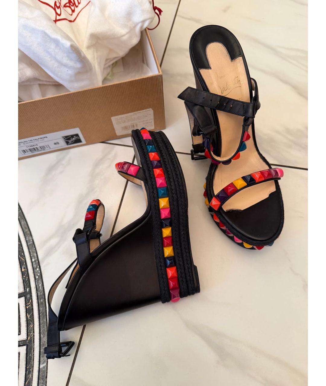 CHRISTIAN LOUBOUTIN Черные кожаные босоножки, фото 7