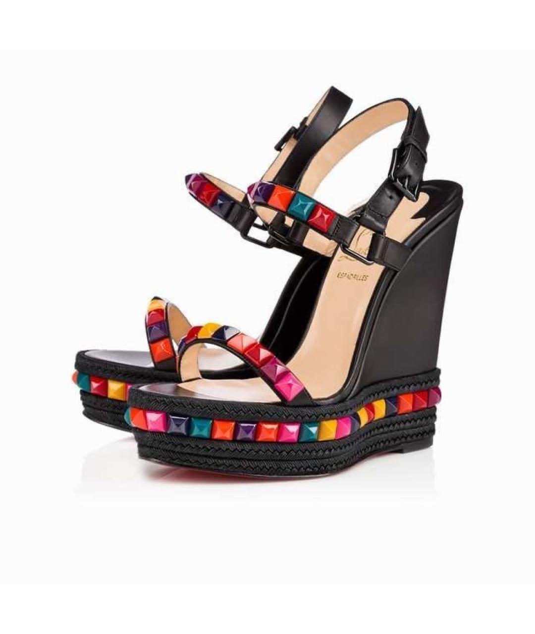 CHRISTIAN LOUBOUTIN Черные кожаные босоножки, фото 2