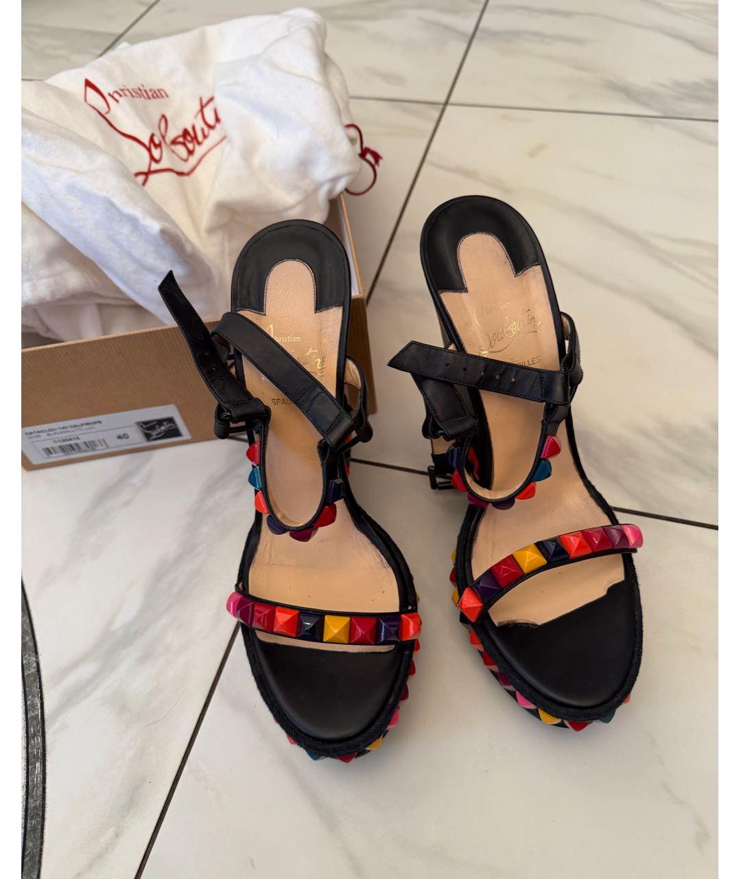 CHRISTIAN LOUBOUTIN Черные кожаные босоножки, фото 3