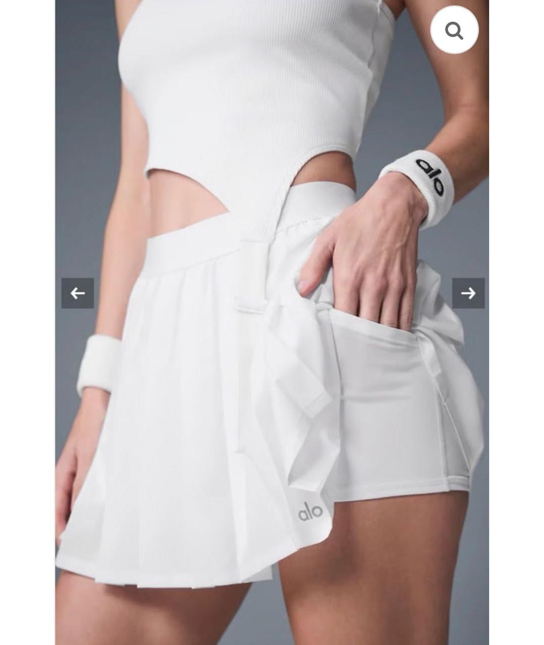 ALO YOGA Белая полиэстеровая юбка-шорты, фото 4