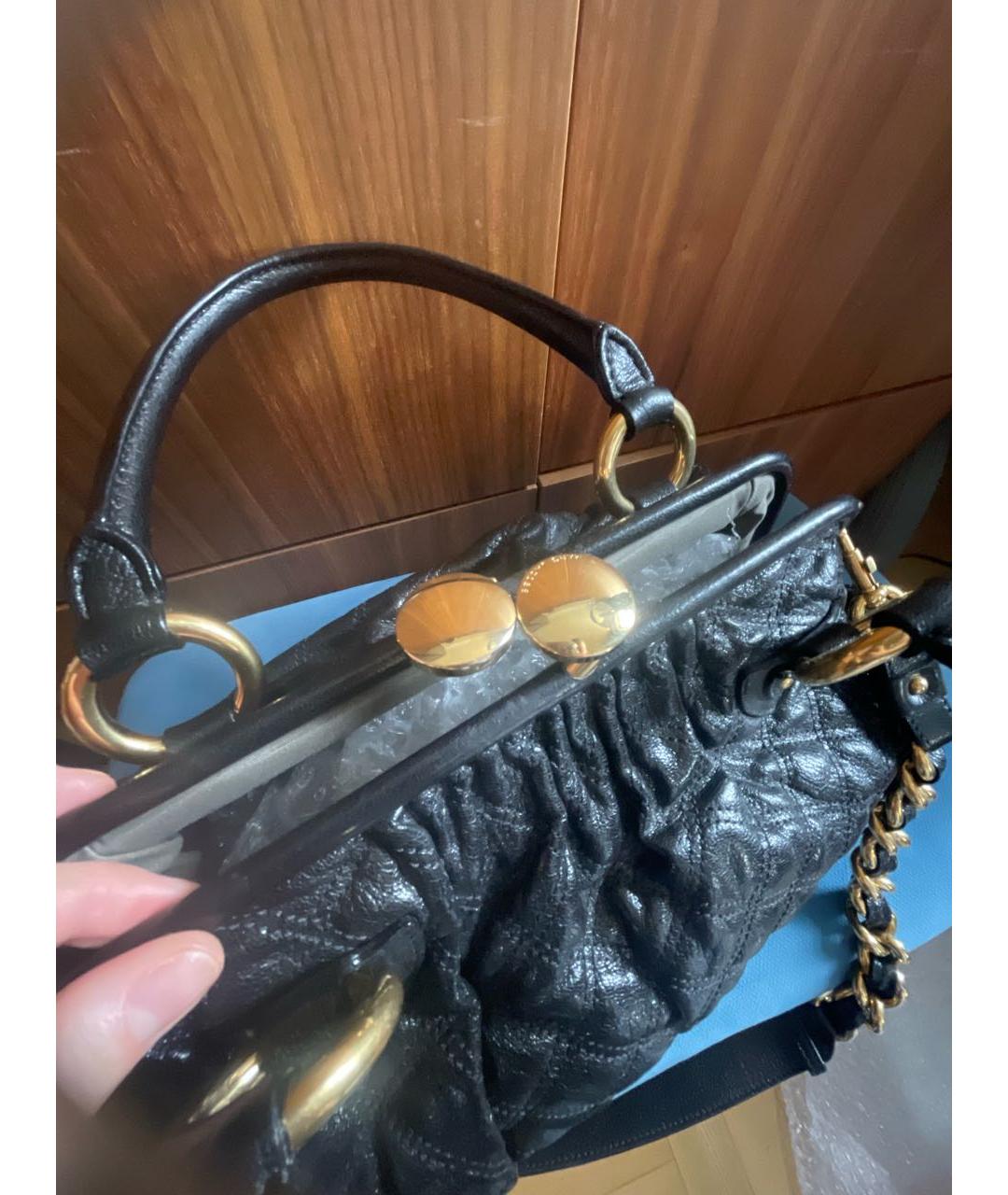 MARC JACOBS Черная кожаная сумка с короткими ручками, фото 4